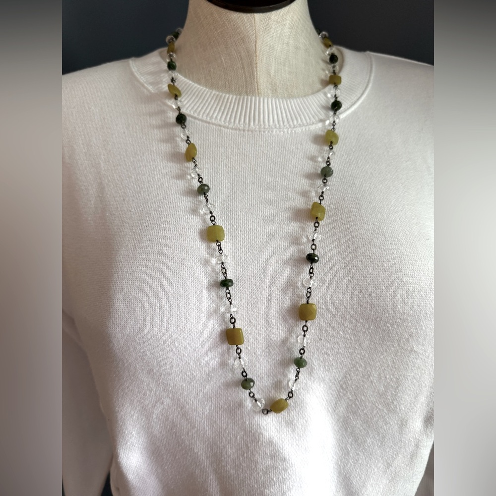 Silpada 925 Sterling Silver Green Jade Olive Crystal Long Necklace N1247 RETIRED